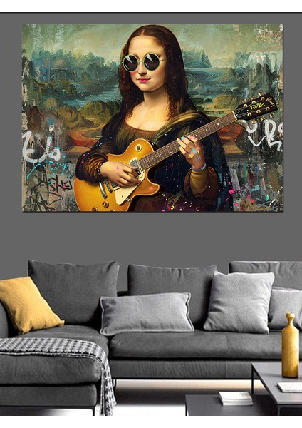 Gitar Çalan Mona Lisa Dekoratif Kanvas - Mdf Ahşap Tablo indirimleri