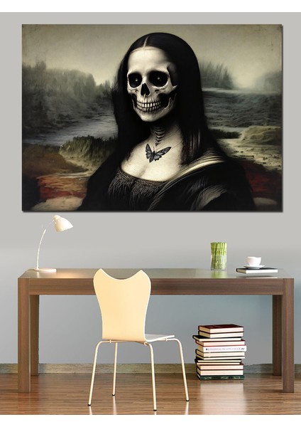 Kurukafa Yüzlü Mona Lisa Dekoratif Kanvas - Mdf Ahşap Tablo