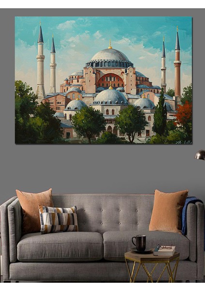 Ayasofya ve Istanbul Manzarası Dekoratif Kanvas - Mdf Ahşap Tablo