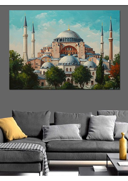 Ayasofya ve Istanbul Manzarası Dekoratif Kanvas - Mdf Ahşap Tablo