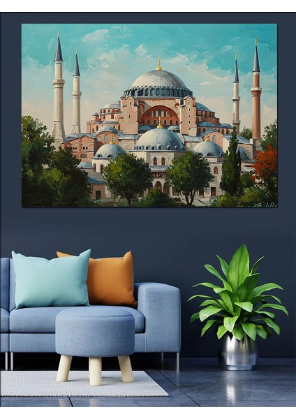 Ayasofya ve Istanbul Manzarası Dekoratif Kanvas - Mdf Ahşap Tablo