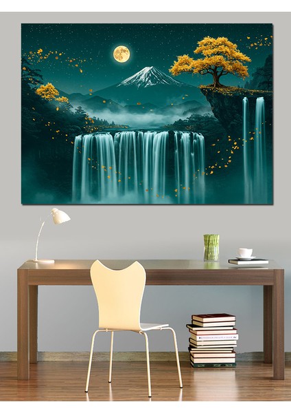 Şelale ve Dağ Manzarası Dekoratif Kanvas - Mdf Ahşap Tablo