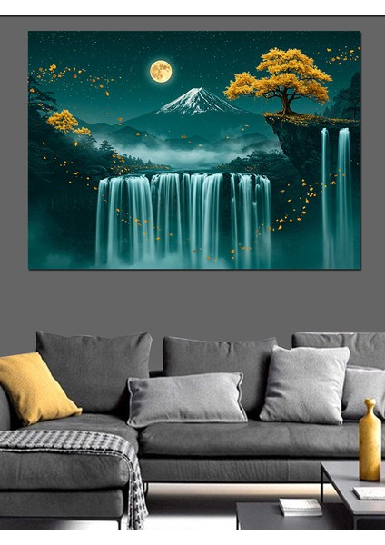 Şelale ve Dağ Manzarası Dekoratif Kanvas - Mdf Ahşap Tablo fiyatları