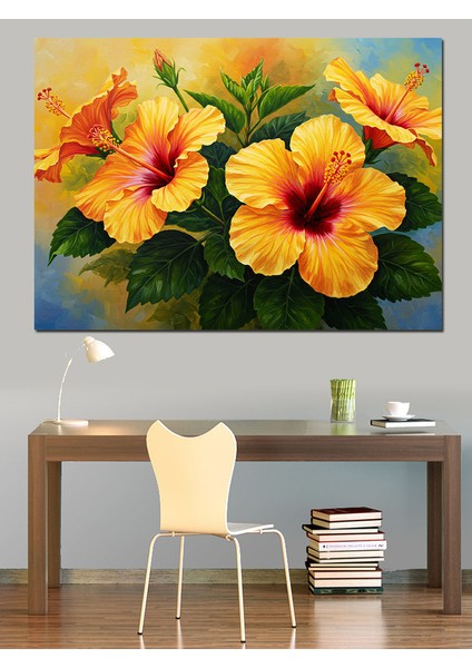 Büyük Yapraklı Sarı Çiçek Dekoratif Kanvas - Mdf Ahşap Tablo fırsatları