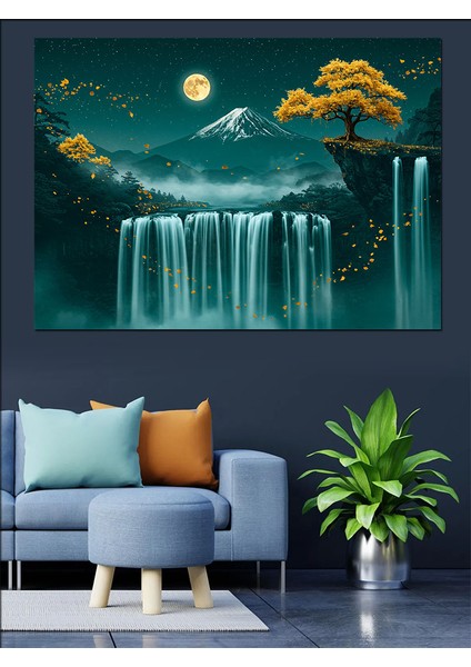 Şelale ve Dağ Manzarası Dekoratif Kanvas - Mdf Ahşap Tablo fırsatları