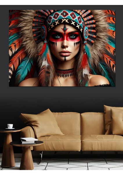 Kızılderili Savaşçı Kadın Maskesi Dekoratif Kanvas - Mdf Ahşap Tablo fiyatları