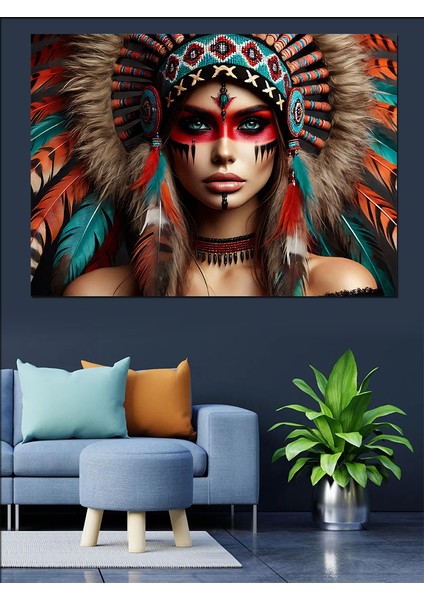 Kızılderili Savaşçı Kadın Maskesi Dekoratif Kanvas - Mdf Ahşap Tablo modelleri