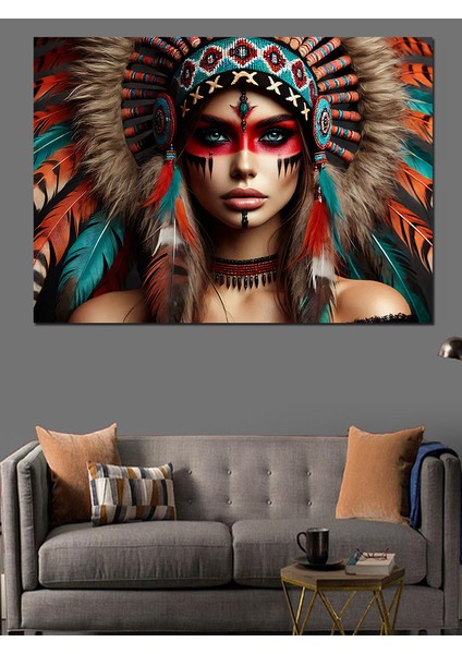 Kızılderili Savaşçı Kadın Maskesi Dekoratif Kanvas - Mdf Ahşap Tablo fırsatları