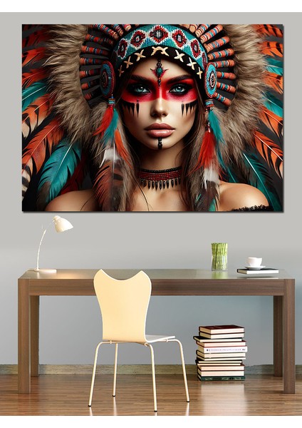 Kızılderili Savaşçı Kadın Maskesi Dekoratif Kanvas - Mdf Ahşap Tablo indirimleri