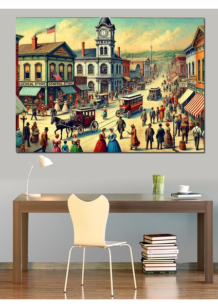 Vintage Tarz Kalabalık Meydan Dekoratif Kanvas - Mdf Ahşap Tablo fiyatları
