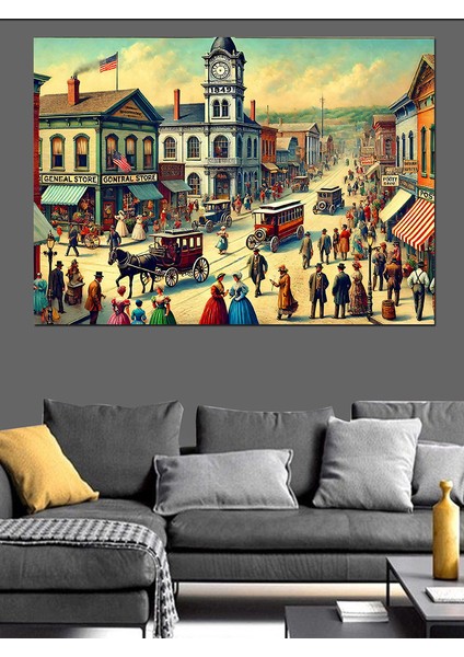 Vintage Tarz Kalabalık Meydan Dekoratif Kanvas - Mdf Ahşap Tablo modelleri