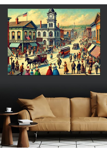 Vintage Tarz Kalabalık Meydan Dekoratif Kanvas - Mdf Ahşap Tablo fırsatları