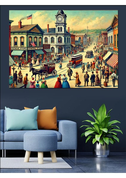 Vintage Tarz Kalabalık Meydan Dekoratif Kanvas - Mdf Ahşap Tablo indirimleri