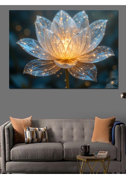 Işıklı Kristal Lotus Çiçeği Dekoratif Kanvas - Mdf Ahşap Tablo