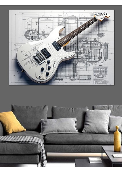 Planlı Teknik Elektro Gitar Çizimi Dekoratif Kanvas - Mdf Ahşap Tablo indirimleri