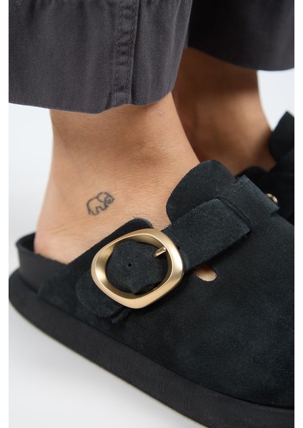 (Asymetry) Kadın Deri Kemerli Tokalı Sabo Antrasit Terlik modelleri