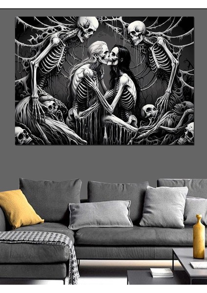 Iskeletler Arasında Aşk Dekoratif Kanvas - Mdf Ahşap Tablo
