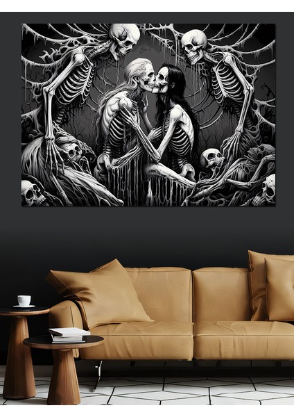 Iskeletler Arasında Aşk Dekoratif Kanvas - Mdf Ahşap Tablo fiyatları