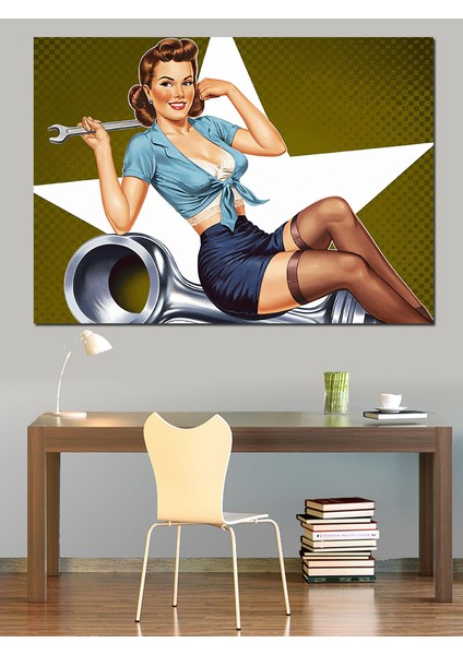 Retro Pinup Kadın Posteri Dekoratif Kanvas - Mdf Ahşap Tablo