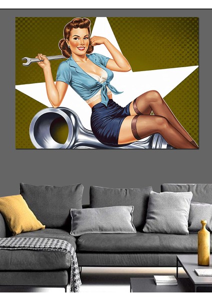 Retro Pinup Kadın Posteri Dekoratif Kanvas - Mdf Ahşap Tablo fiyatları
