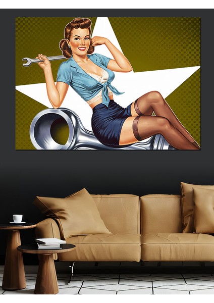 Retro Pinup Kadın Posteri Dekoratif Kanvas - Mdf Ahşap Tablo modelleri