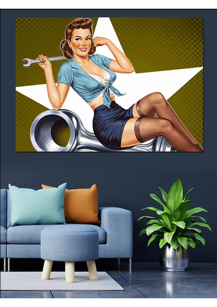 Retro Pinup Kadın Posteri Dekoratif Kanvas - Mdf Ahşap Tablo fırsatları