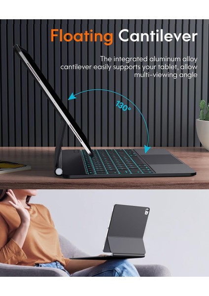 Apple Ipad Pro 12.9 5. Nesil 6. Nesil Klavye Magic Keyboard Touchpad Q Akıllı Klavyeli Kılıf -Işıklı