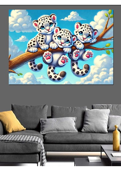 Bulutlar Üstünde Tatlı Leoparlar Dekoratif Kanvas - Mdf Ahşap Tablo fiyatları