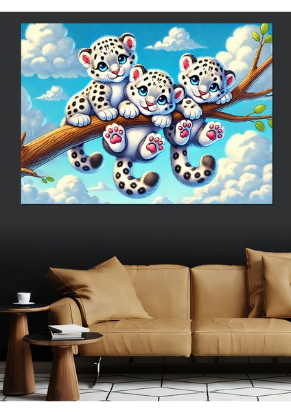 Bulutlar Üstünde Tatlı Leoparlar Dekoratif Kanvas - Mdf Ahşap Tablo modelleri