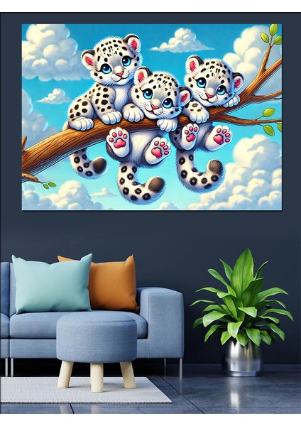 Bulutlar Üstünde Tatlı Leoparlar Dekoratif Kanvas - Mdf Ahşap Tablo fırsatları