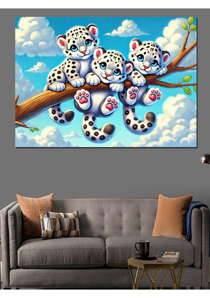 Bulutlar Üstünde Tatlı Leoparlar Dekoratif Kanvas - Mdf Ahşap Tablo indirimleri