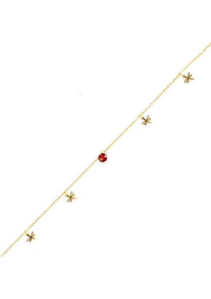 925 Ayar Gümüş Yuvarlak Garnet Taşlı Yusufçuk Modeli Halhal