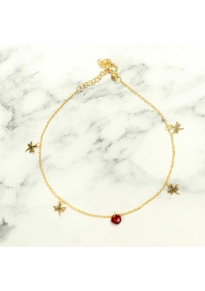 925 Ayar Gümüş Yuvarlak Garnet Taşlı Yusufçuk Modeli Halhal