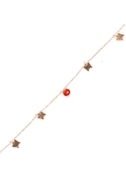 925 Ayar Gümüş Yuvarlak Garnet Taşlı Kelebek Model Halhal