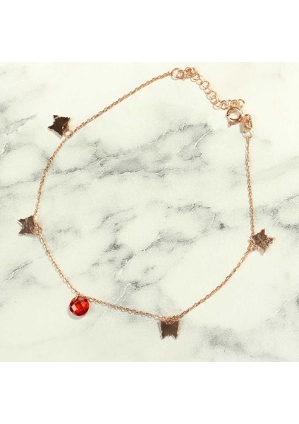 925 Ayar Gümüş Yuvarlak Garnet Taşlı Kelebek Model Halhal