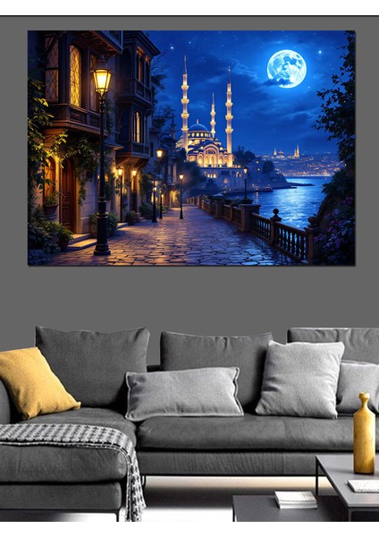Gece Istanbul Camii Manzarası Dekoratif Kanvas - Mdf Ahşap Tablo fiyatları