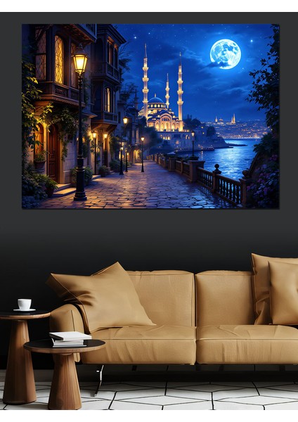 Gece Istanbul Camii Manzarası Dekoratif Kanvas - Mdf Ahşap Tablo modelleri