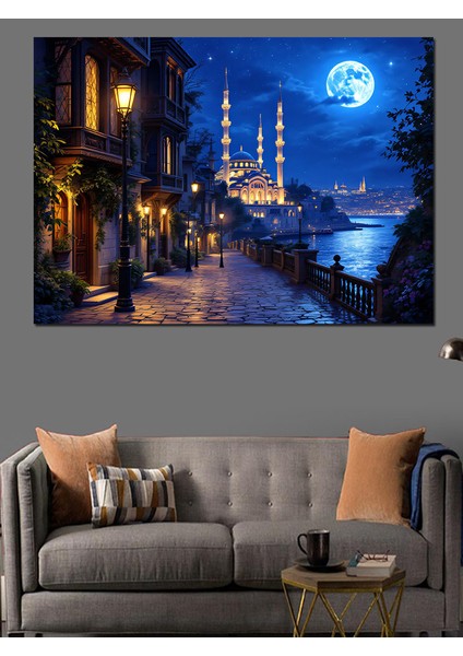Gece Istanbul Camii Manzarası Dekoratif Kanvas - Mdf Ahşap Tablo indirimleri