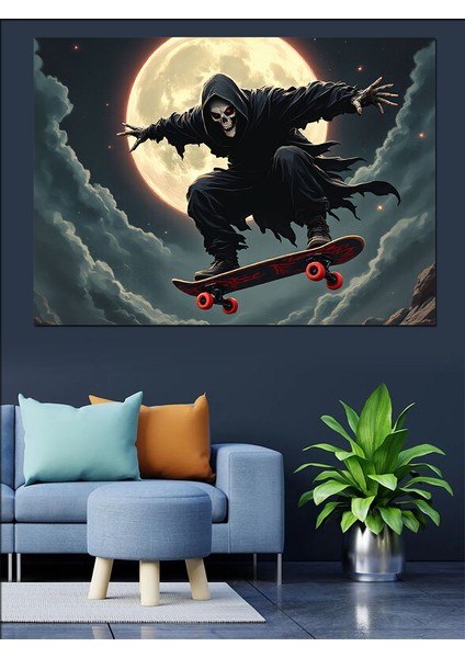 Ay Işığında Kaykaylı Ölüm Dekoratif Kanvas - Mdf Ahşap Tablo