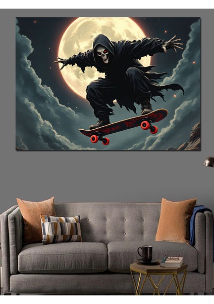 Ay Işığında Kaykaylı Ölüm Dekoratif Kanvas - Mdf Ahşap Tablo fiyatları