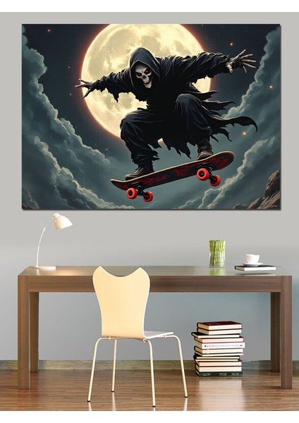 Ay Işığında Kaykaylı Ölüm Dekoratif Kanvas - Mdf Ahşap Tablo modelleri