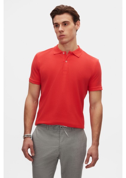 Regular Fit Flamıngo Pembe %100 Pamuklu Uzun Ömürlü Kıvrılmaz Polo Yaka Nakışlı T-Shirt 4HC14ORT51000