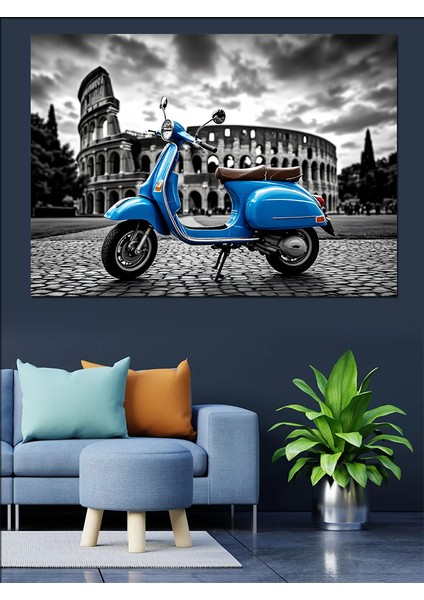 Roma’da Mavi Scooter Dekoratif Kanvas - Mdf Ahşap Tablo fiyatları