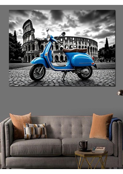 Roma’da Mavi Scooter Dekoratif Kanvas - Mdf Ahşap Tablo modelleri