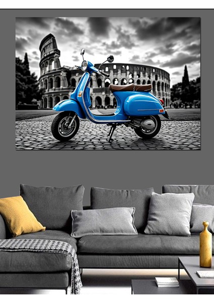 Roma’da Mavi Scooter Dekoratif Kanvas - Mdf Ahşap Tablo indirimleri