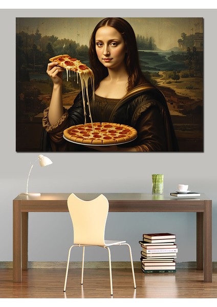 Pizza Yiyen Mona Lisa Dekoratif Kanvas - Mdf Ahşap Tablo fiyatları