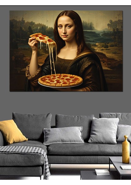 Pizza Yiyen Mona Lisa Dekoratif Kanvas - Mdf Ahşap Tablo modelleri