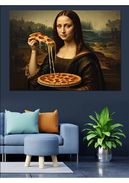 Pizza Yiyen Mona Lisa Dekoratif Kanvas - Mdf Ahşap Tablo indirimleri