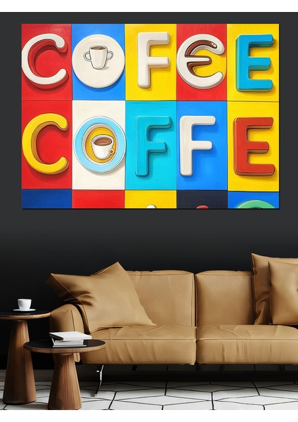 Renkli Kutu Harfli Coffee Dekoratif Kanvas - Mdf Ahşap Tablo