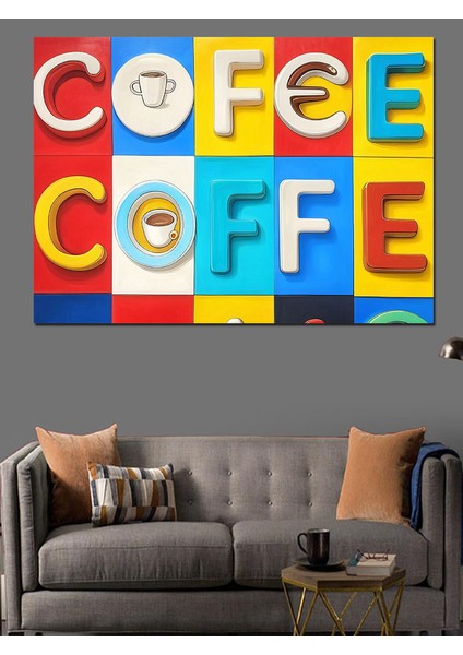 Renkli Kutu Harfli Coffee Dekoratif Kanvas - Mdf Ahşap Tablo modelleri